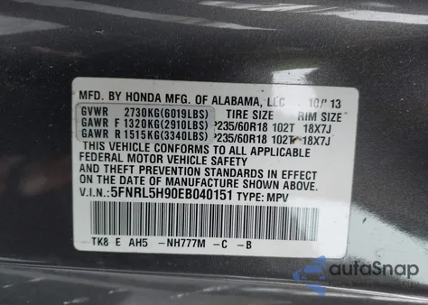2014 Honda Odyssey Touring/Touring Elite z USA, uszkodzony, nr VIN 5FNRL5H90EB040151